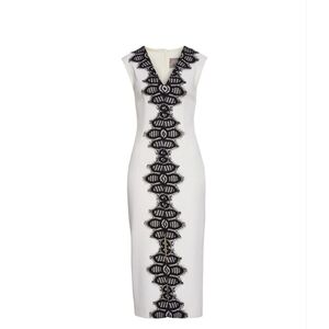 Lela Rose Ivory  Black Lace Sheath  Dress, size  2   NWOT